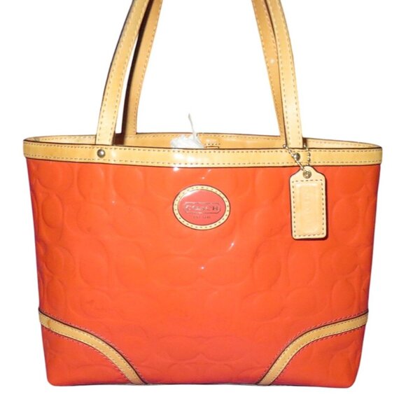 Coach 2012 Peyton Orange Patent Embossed Leather Tote - Picture 1 of 13